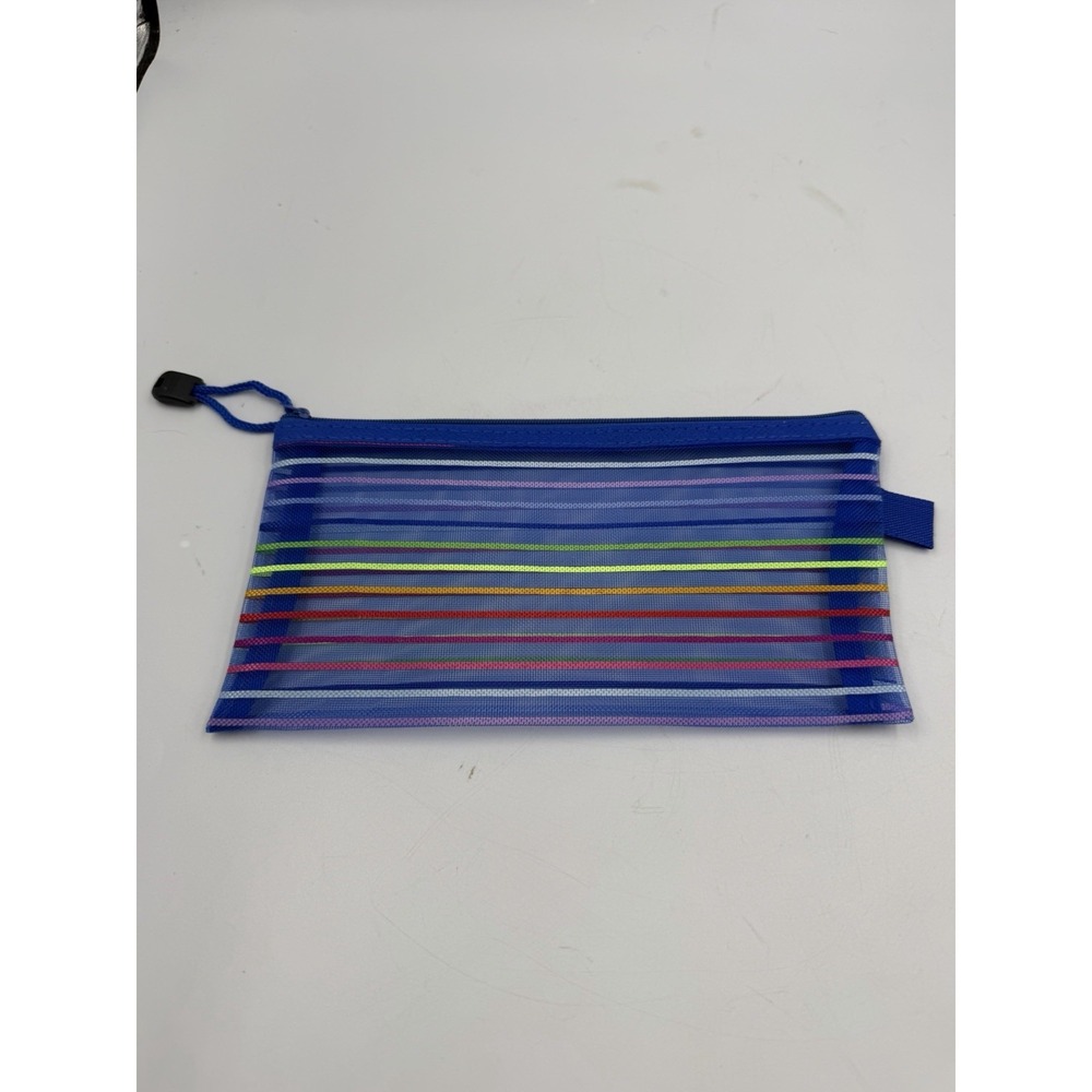 NEW Blue Rainbow Striped Cosmetic Toiletry Bag Make up Hand Case Organizer Pouch